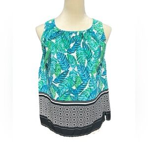 Rafaella Tropical Leaf Print Sleeveless Blouse